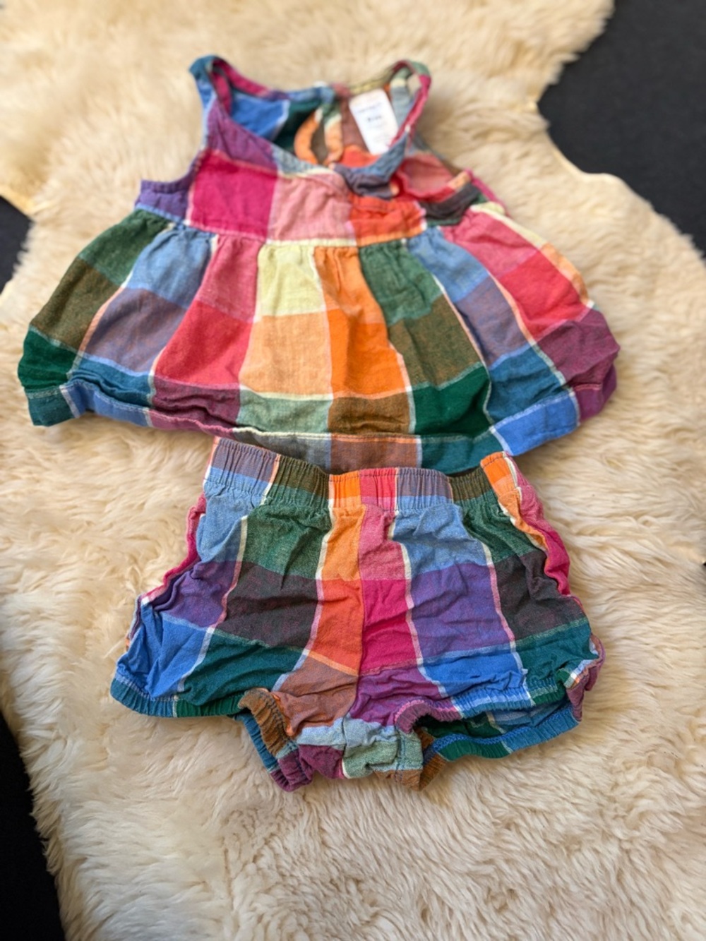 Carters- Baby Girl Multicolor Plaid Tank Top & Shorts Set